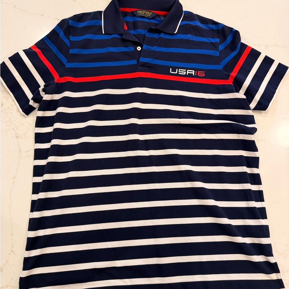 Polo Golf Ralph Lauren USA 2016 Ryder Cup Polo Shirt Men’s Large Blue Striped
